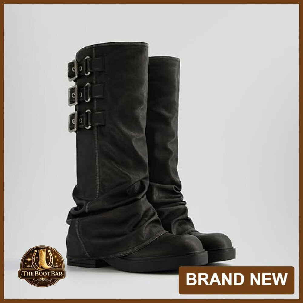 Women's Knee High Boots Slouchy Pull On Chunky Heel Platform Casual - Picture 5 of 7